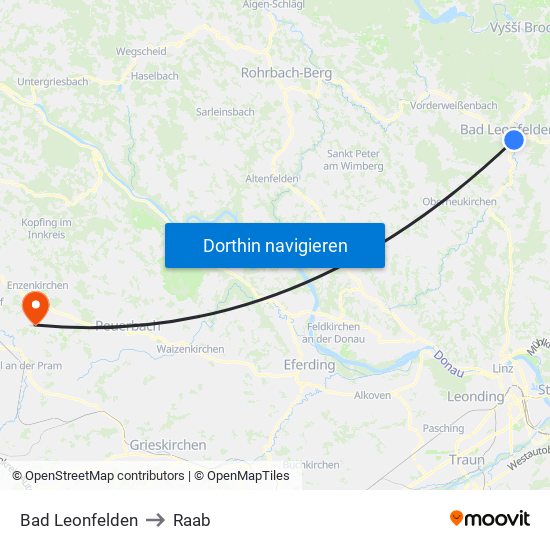 Bad Leonfelden to Raab map