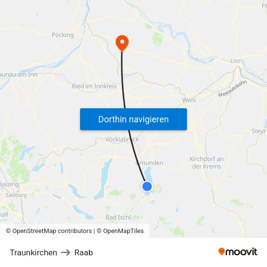 Traunkirchen to Raab map