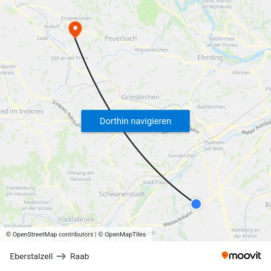 Eberstalzell to Raab map