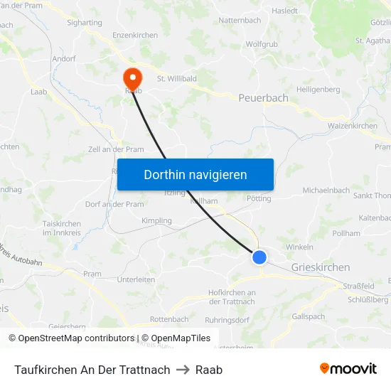 Taufkirchen An Der Trattnach to Raab map