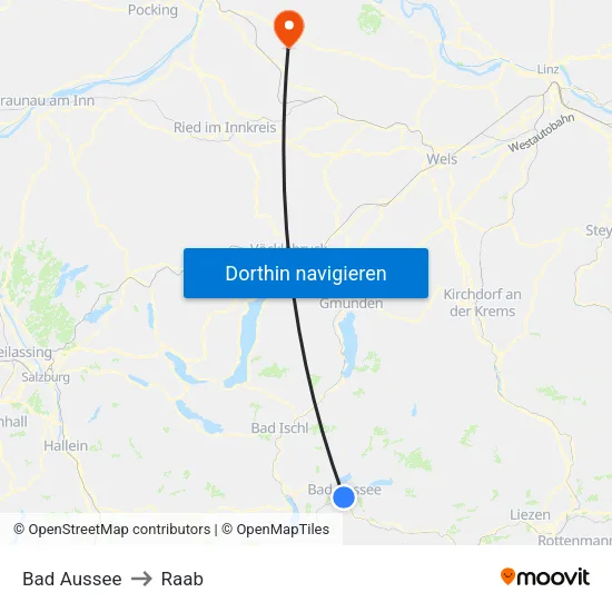 Bad Aussee to Raab map