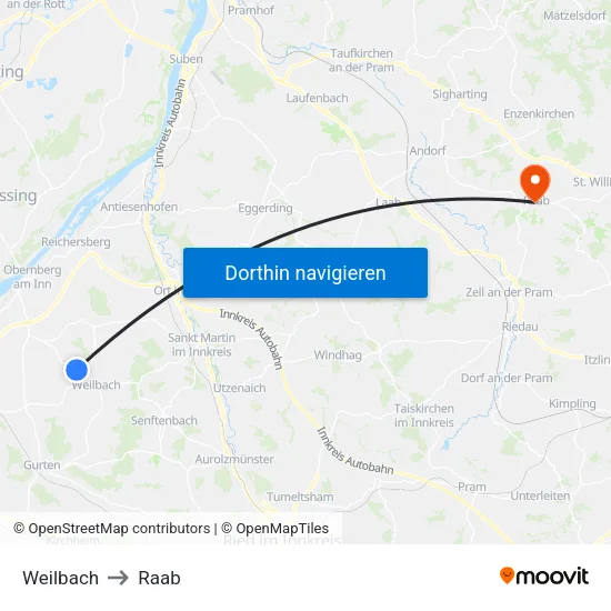 Weilbach to Raab map