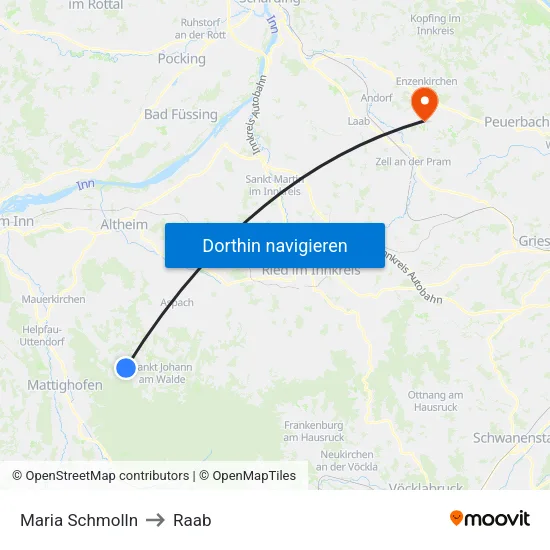 Maria Schmolln to Raab map