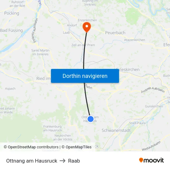 Ottnang am Hausruck to Raab map