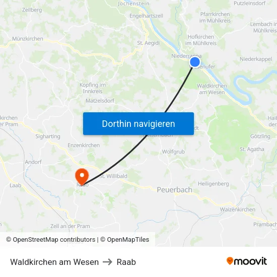 Waldkirchen am Wesen to Raab map