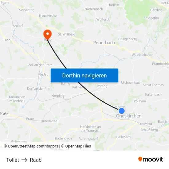 Tollet to Raab map