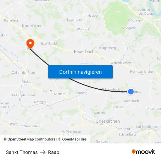 Sankt Thomas to Raab map