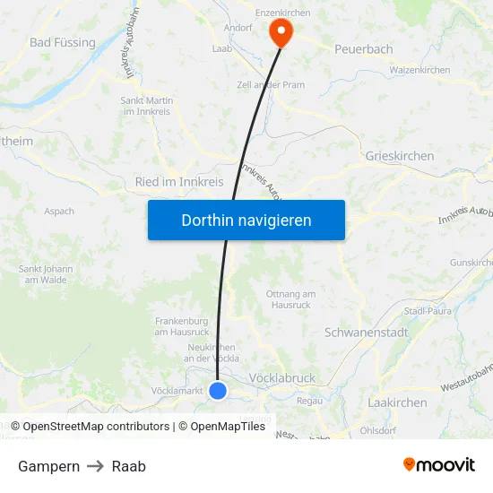 Gampern to Raab map