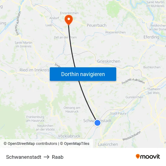 Schwanenstadt to Raab map