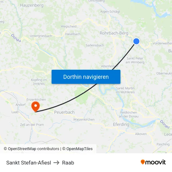 Sankt Stefan-Afiesl to Raab map