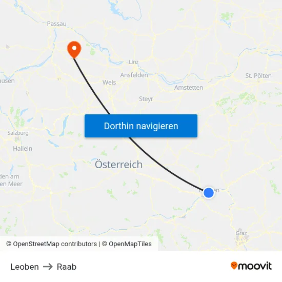 Leoben to Raab map