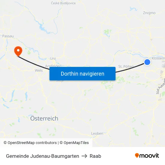 Gemeinde Judenau-Baumgarten to Raab map