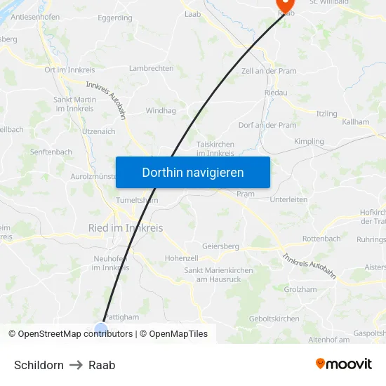 Schildorn to Raab map