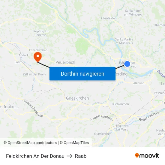 Feldkirchen An Der Donau to Raab map