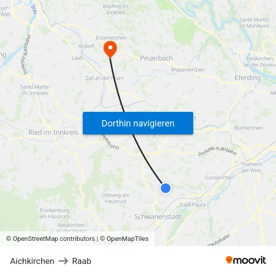 Aichkirchen to Raab map