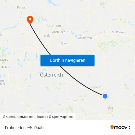 Frohnleiten to Raab map