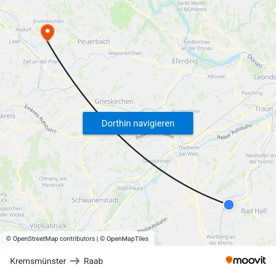 Kremsmünster to Raab map