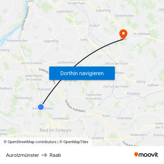 Aurolzmünster to Raab map