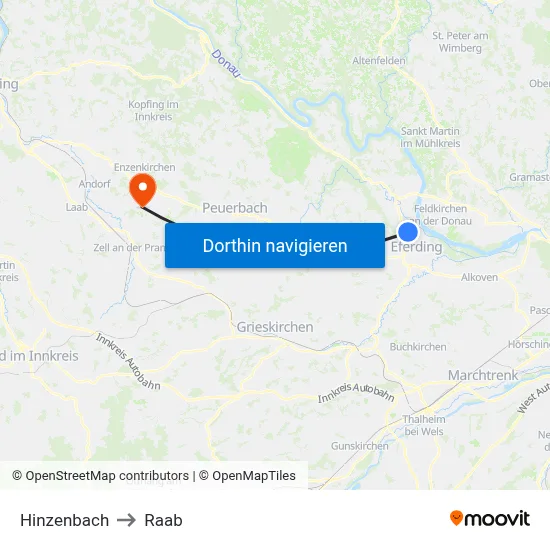 Hinzenbach to Raab map