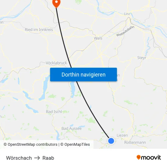 Wörschach to Raab map