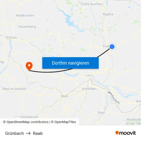 Grünbach to Raab map