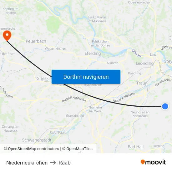 Niederneukirchen to Raab map