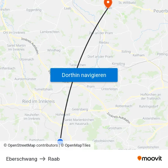 Eberschwang to Raab map
