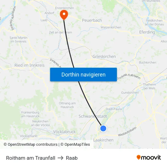 Roitham am Traunfall to Raab map