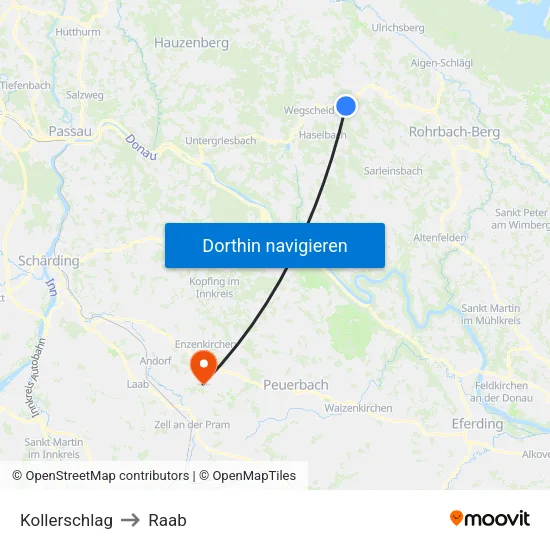 Kollerschlag to Raab map