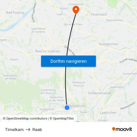 Timelkam to Raab map