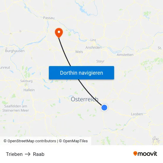 Trieben to Raab map