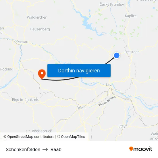 Schenkenfelden to Raab map