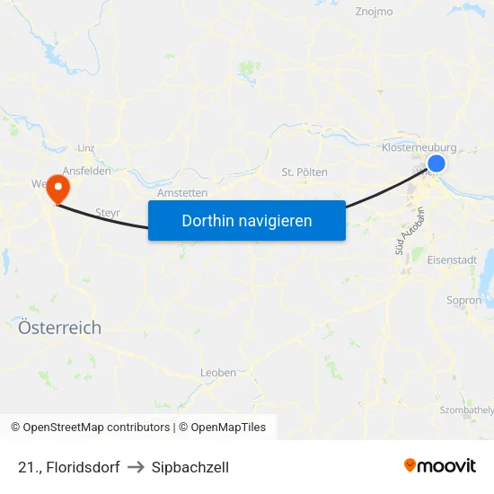 21., Floridsdorf to Sipbachzell map