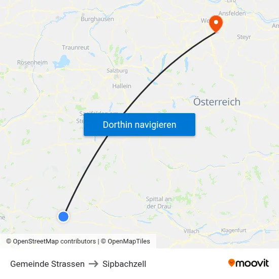 Gemeinde Strassen to Sipbachzell map