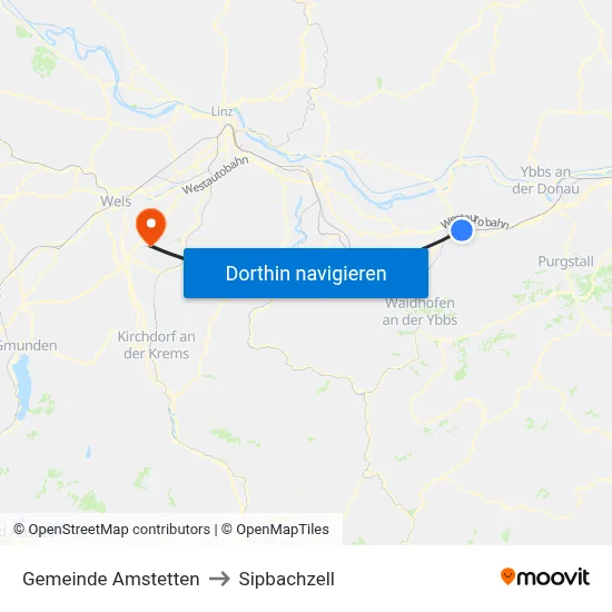 Gemeinde Amstetten to Sipbachzell map