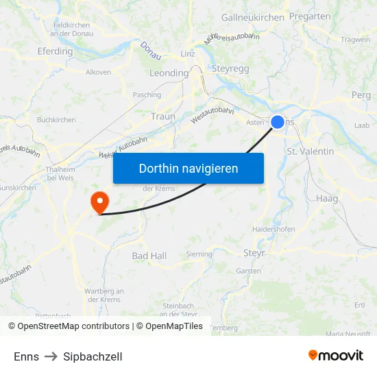 Enns to Sipbachzell map