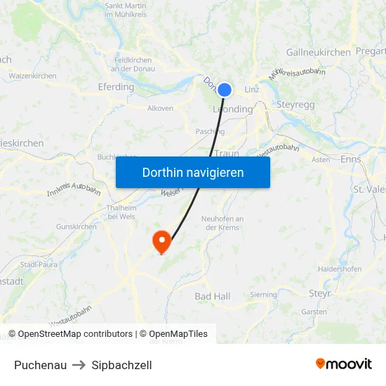 Puchenau to Sipbachzell map