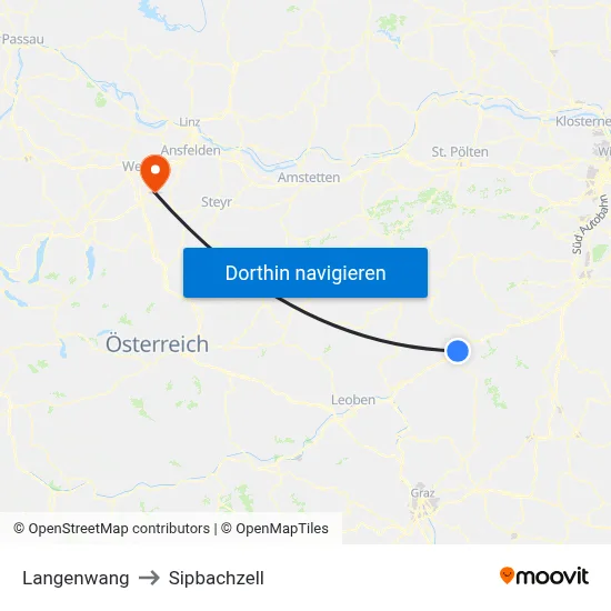 Langenwang to Sipbachzell map