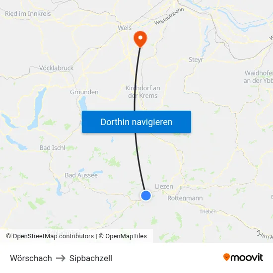 Wörschach to Sipbachzell map