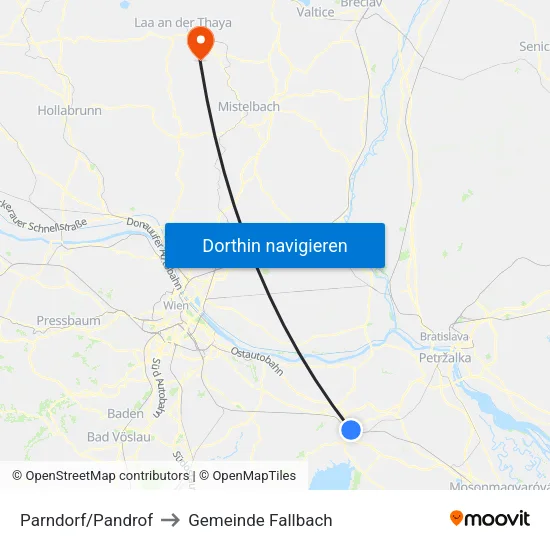 Parndorf/Pandrof to Gemeinde Fallbach map