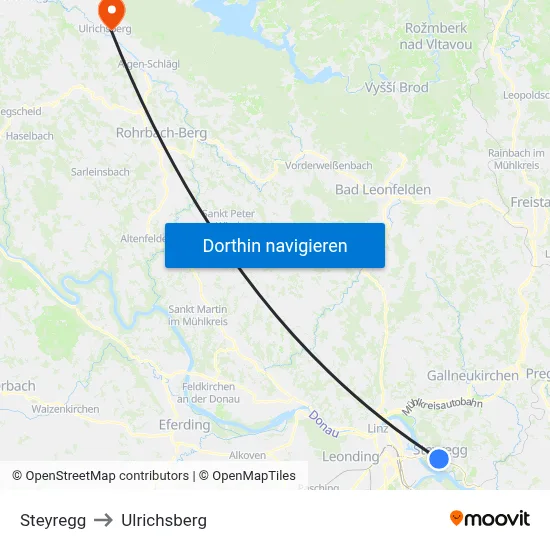 Steyregg to Ulrichsberg map