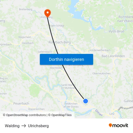 Walding to Ulrichsberg map