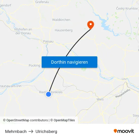 Mehrnbach to Ulrichsberg map