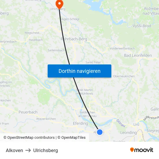 Alkoven to Ulrichsberg map
