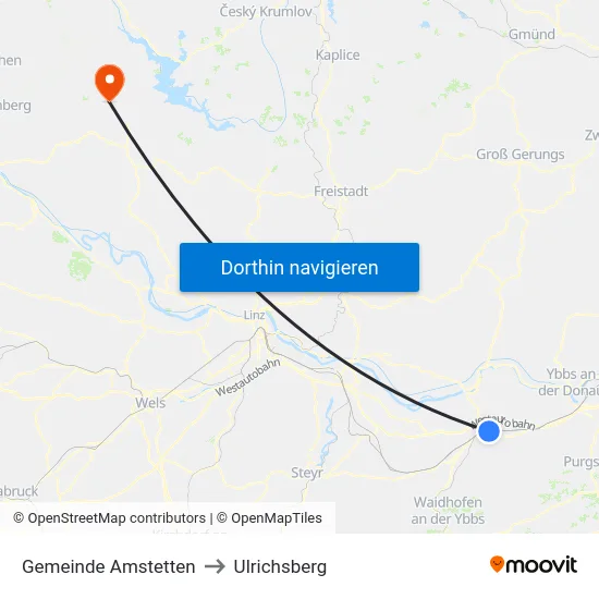 Gemeinde Amstetten to Ulrichsberg map