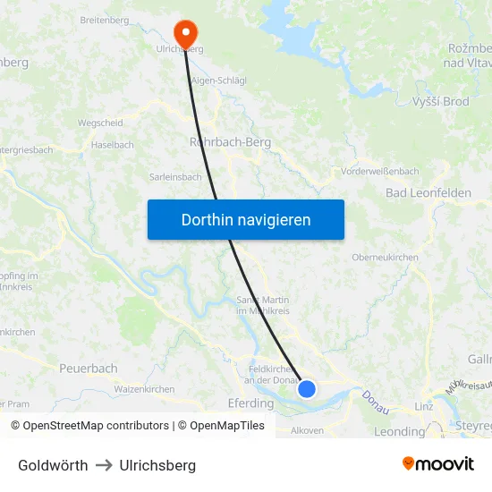 Goldwörth to Ulrichsberg map