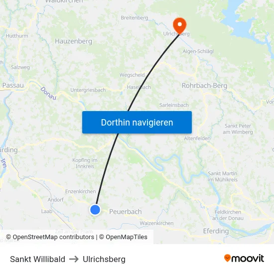Sankt Willibald to Ulrichsberg map