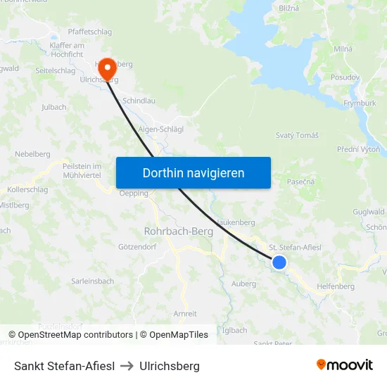 Sankt Stefan-Afiesl to Ulrichsberg map