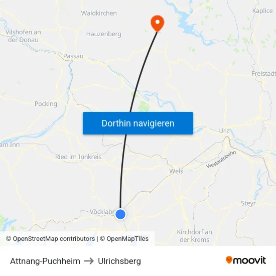 Attnang-Puchheim to Ulrichsberg map