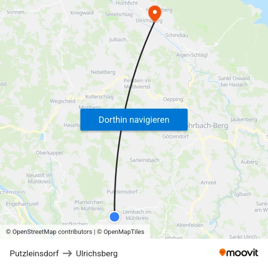 Putzleinsdorf to Ulrichsberg map